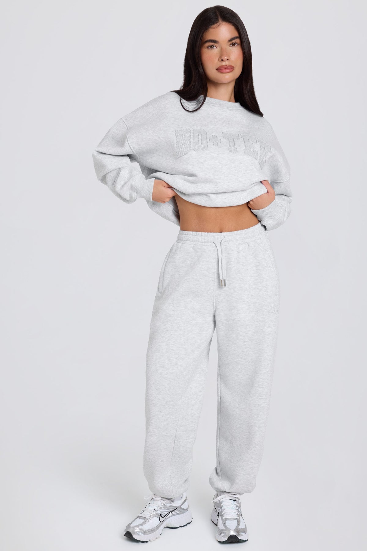 Brushed Cotton Jersey Mid-Rise Relaxed Joggers in Grey Marl