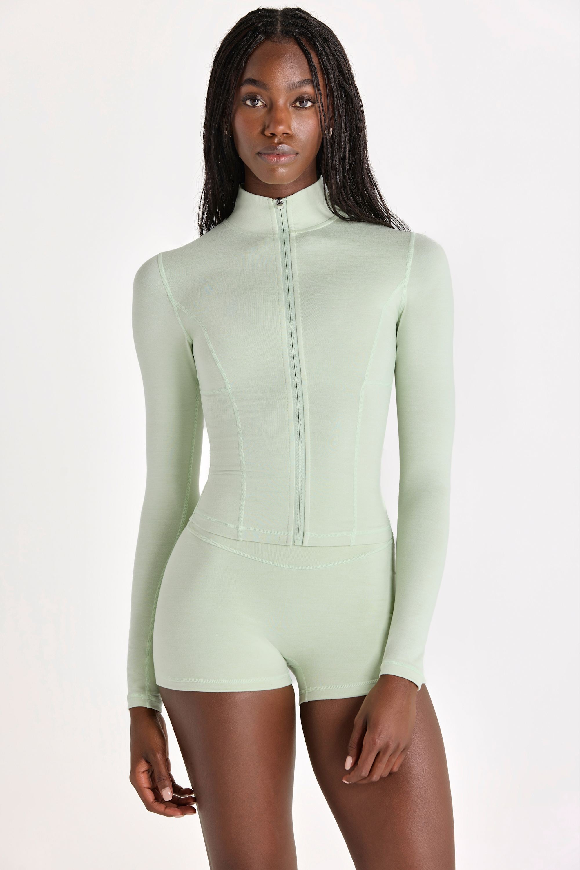 Soft Active Zip-Up Jacket in Sage Marl
