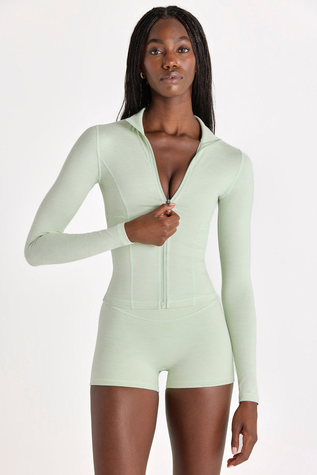 Soft Active Zip-Up Jacket in Sage Marl