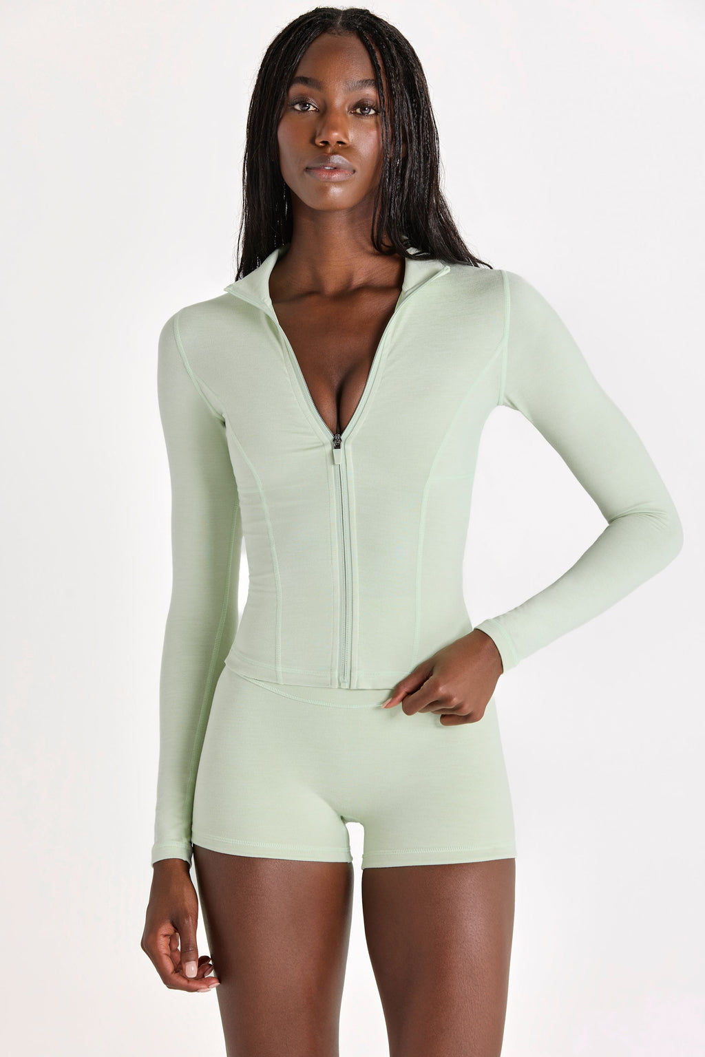 Soft Active Zip-Up Jacket in Sage Marl