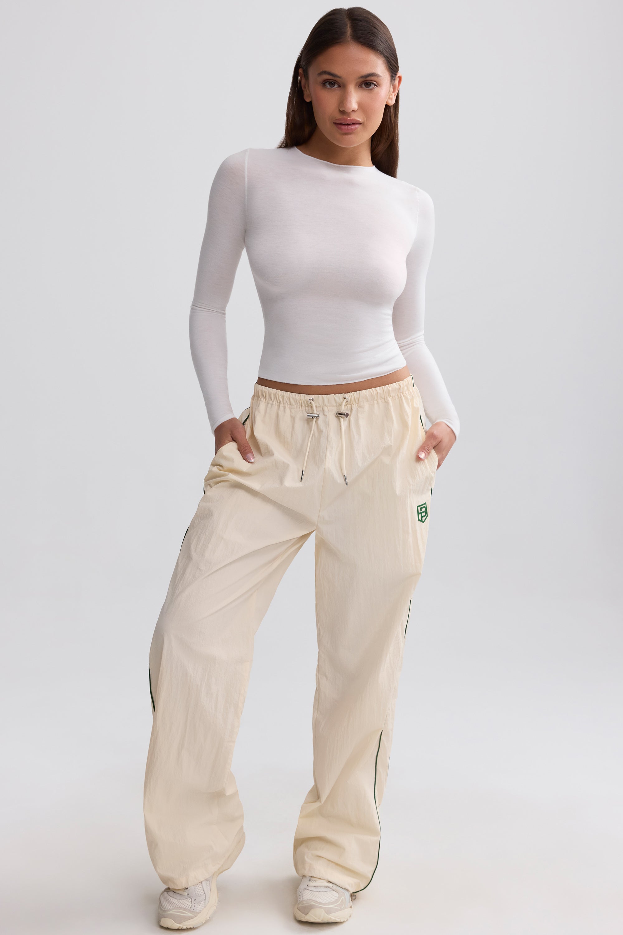 Water-Repellent Wide-Leg Track Pants in Marble
