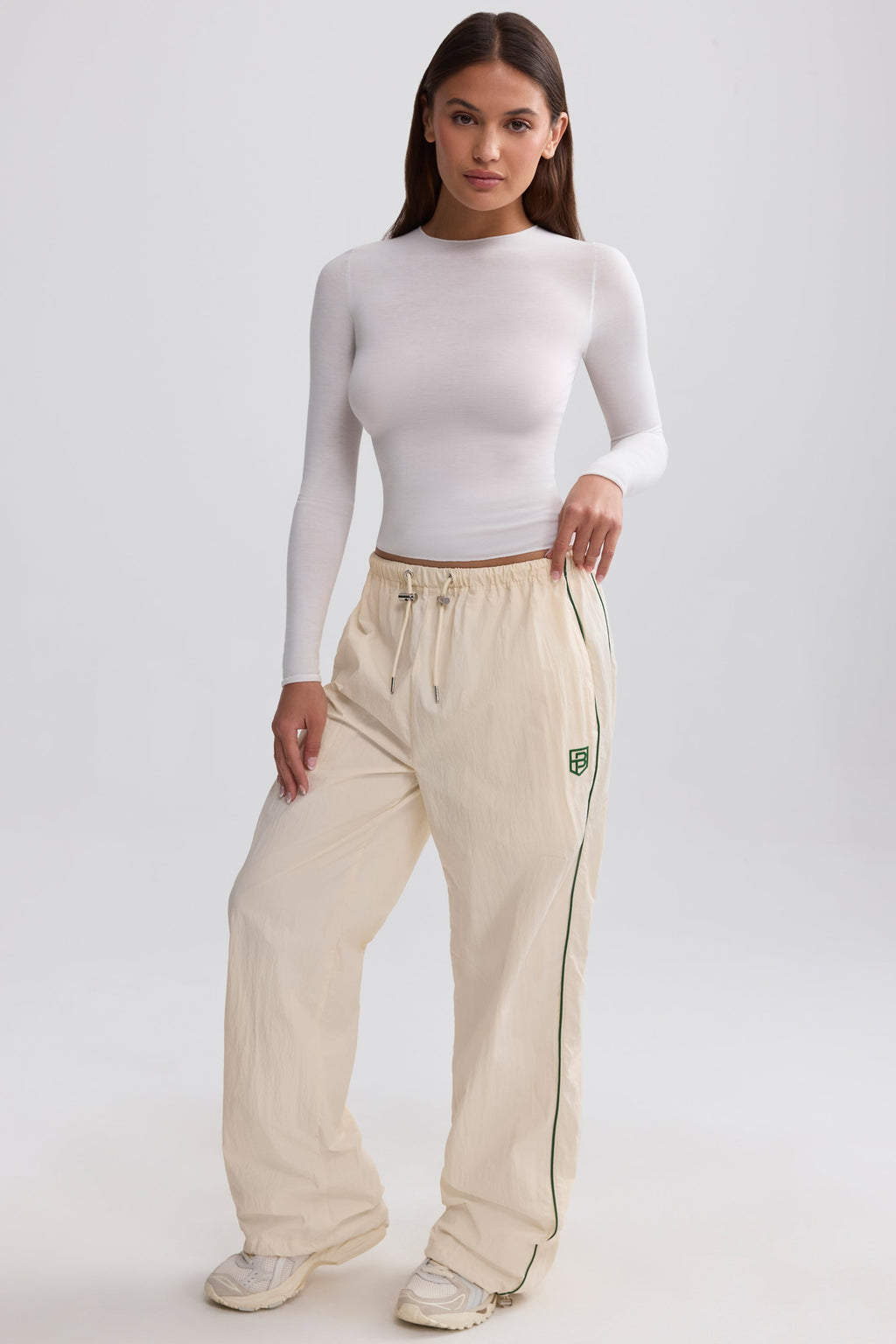 Water-Repellent Wide-Leg Track Pants in Marble