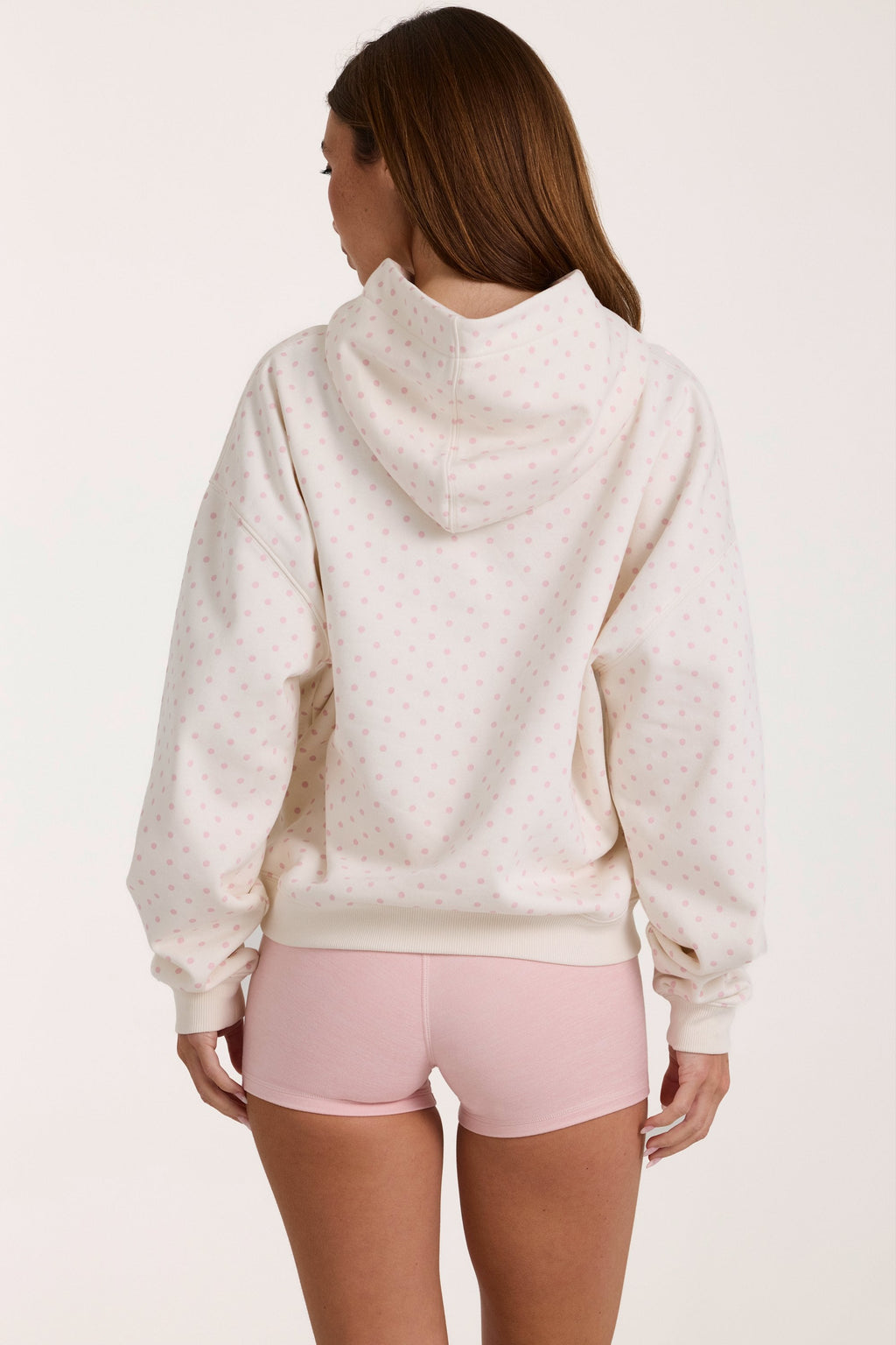 Oversized Applique Hoodie in Ivory Polka Dot