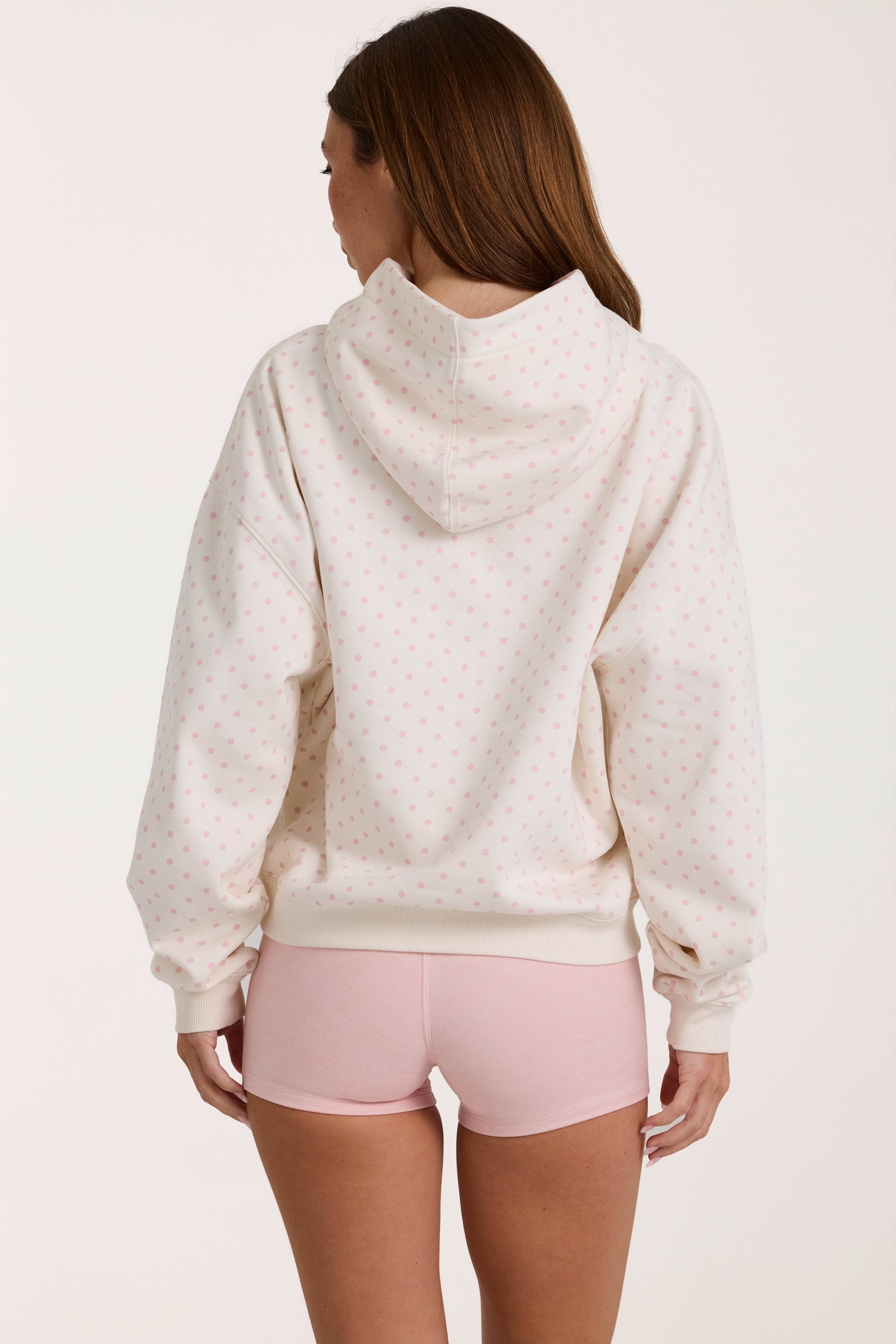 Oversized Applique Hoodie in Ivory Polka Dot