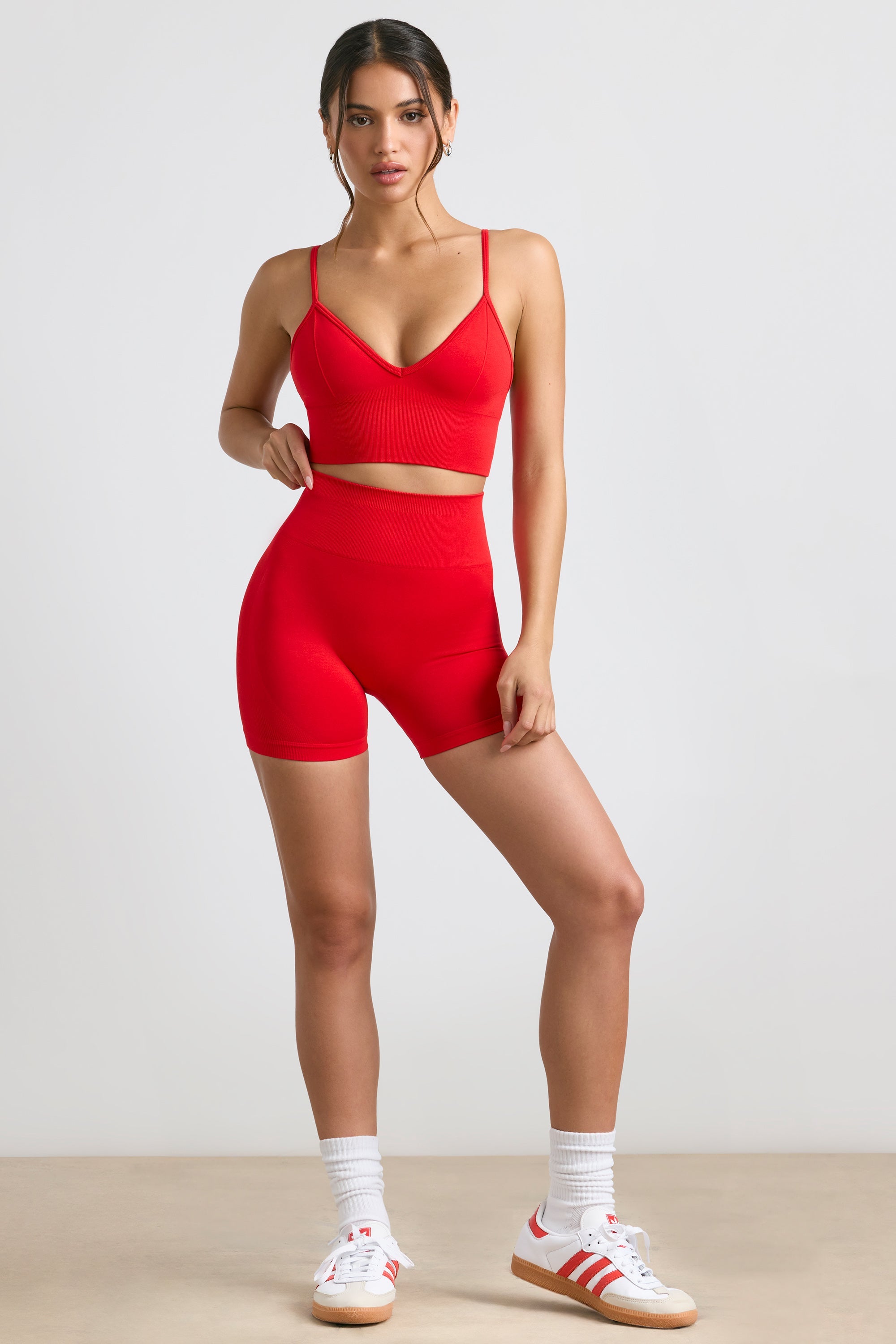Define Luxe High-Waist Mini Shorts in Red