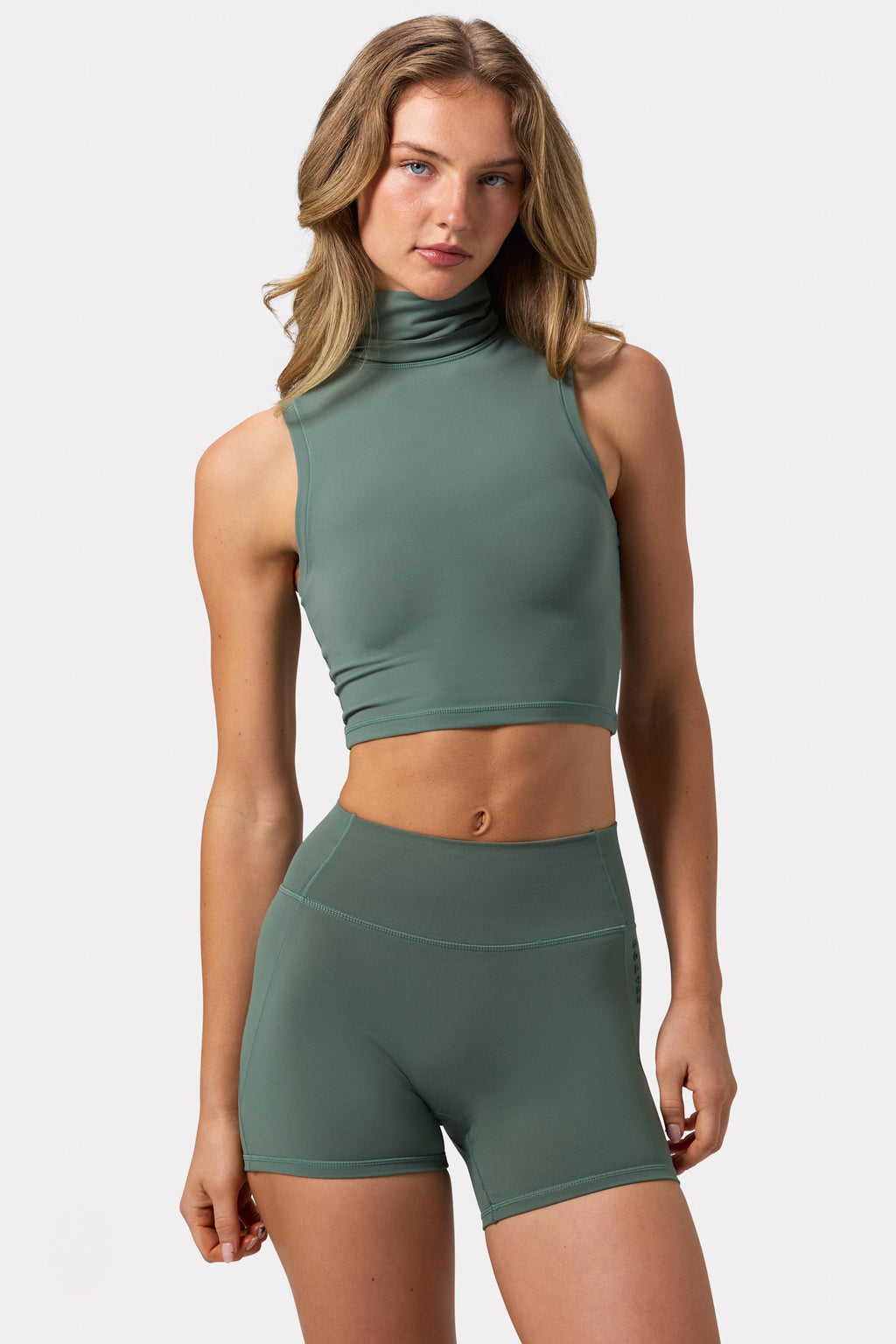 Soft Active Turtleneck Tank Top in Khaki