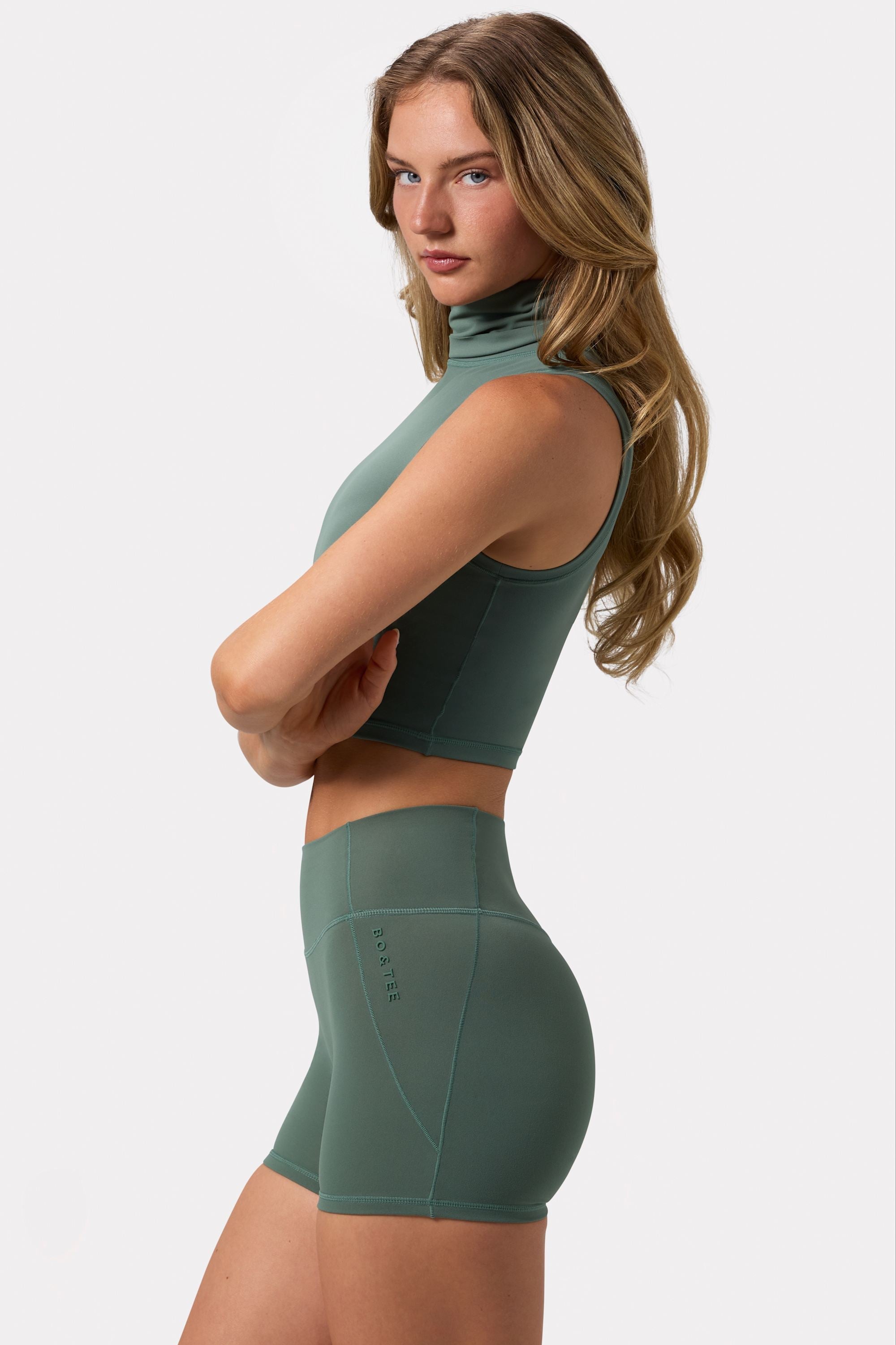 Soft Active Turtleneck Tank Top in Khaki