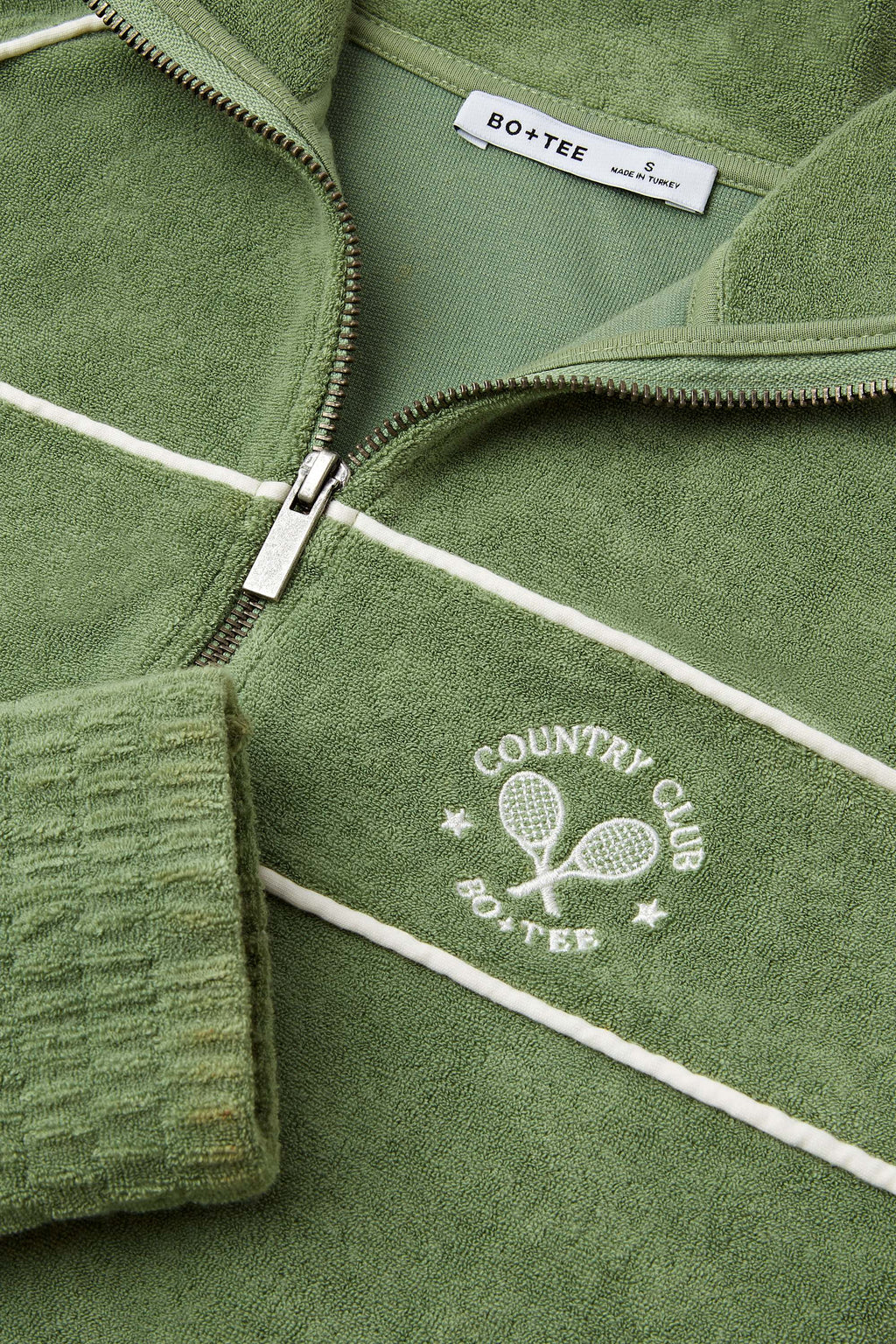 Terry Towelling Zip-Up Cropped Sweatshirt in Green
