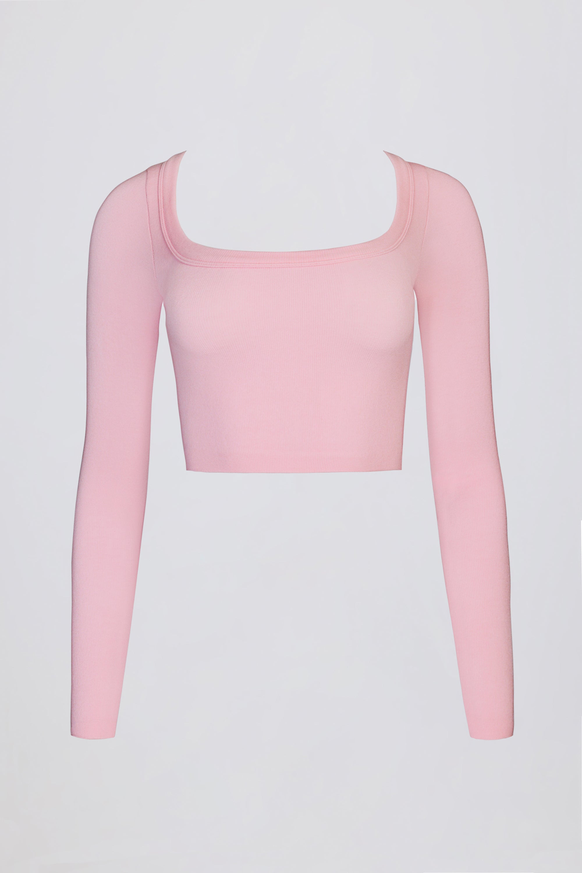 Seamless Soft Rib Cut-Out Crop Top in Powder Pink