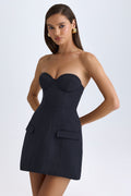 Strapless Structured Tulip Mini Dress in Black