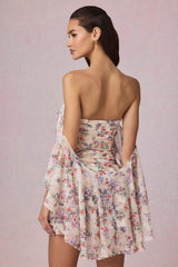 Off-Shoulder Ruffled Mini Dress in Primrose Floral Print