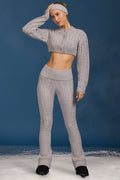 Cable Knit Foldover Flared Trousers in Grey Marl