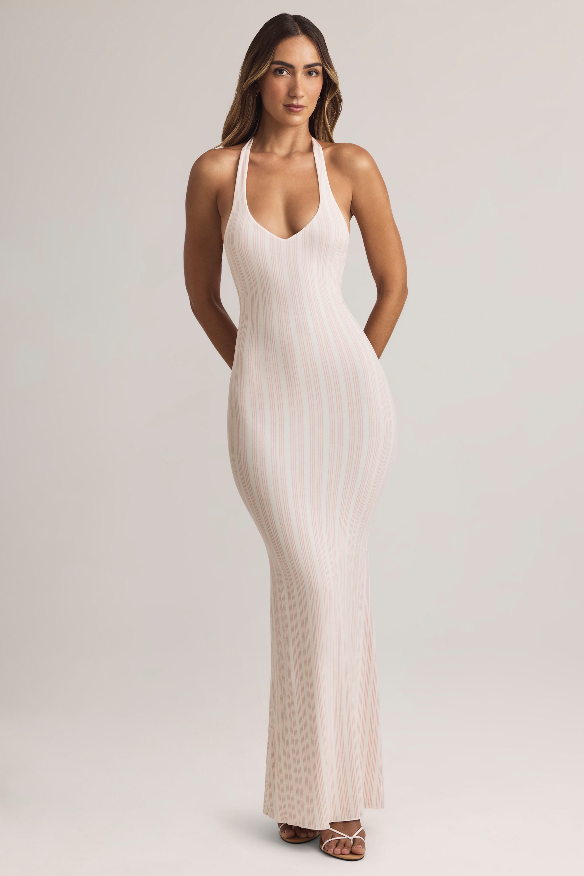 Modal Halterneck Maxi Dress in Stripe Print