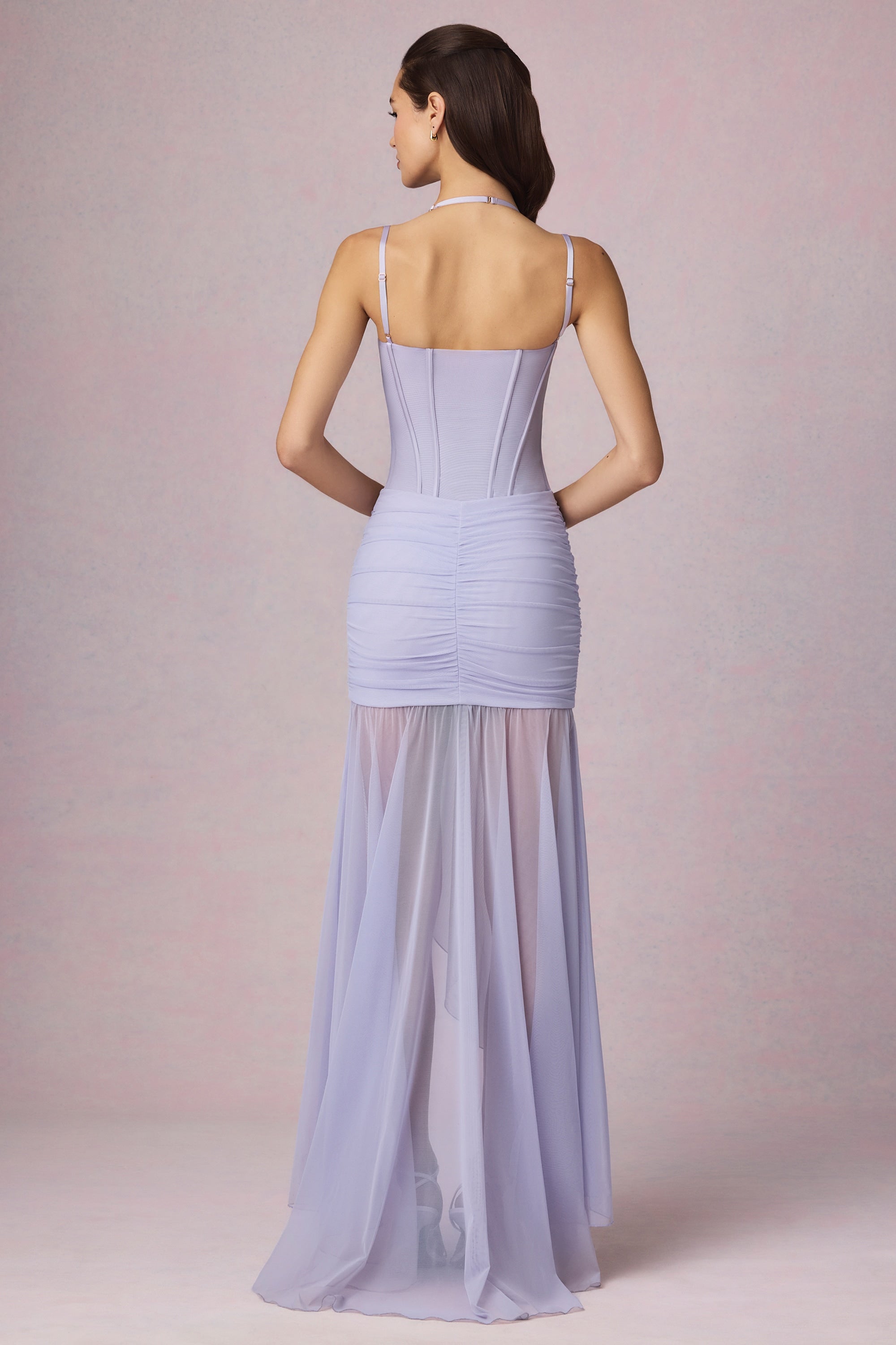 Ruched Asymmetric Corset Gown in Lilac