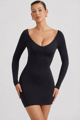 Scoop-Neck Mini Dress in Black