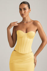 Lace-Up Corset Top in Pastel Yellow