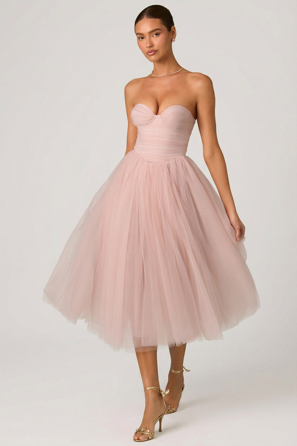 Tulle Corset Midaxi Dress in Dusty Rose