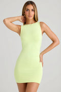 Modal High-Neck Open-Back Mini Dress in Matcha Green