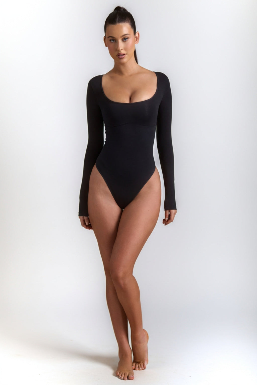 Seamless Long-Sleeve Bodysuit in Black
