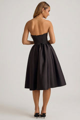 Strapless Corset Midi Dress in Black