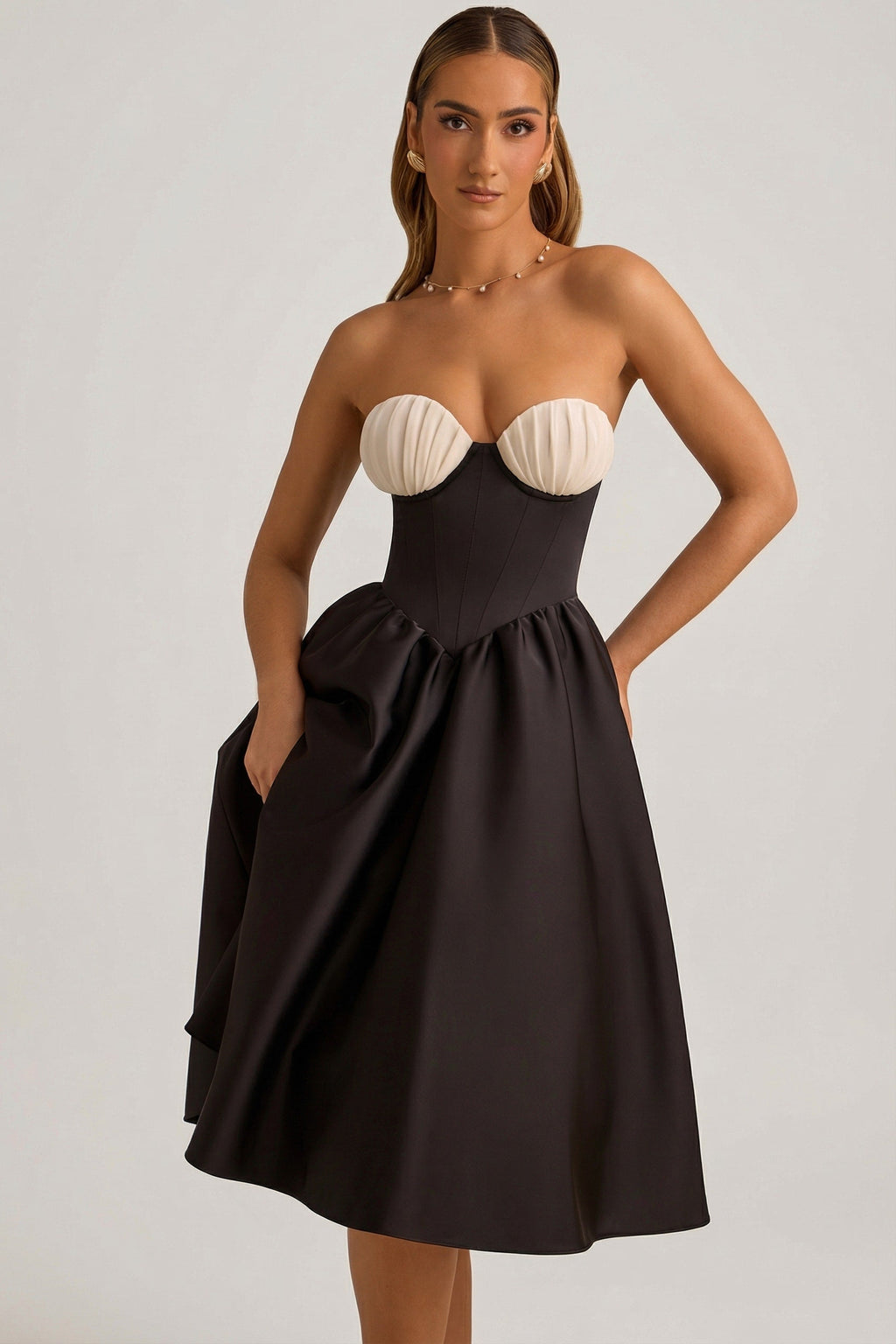 Strapless Corset Midi Dress in Black