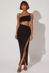 One Shoulder Cut Out Maxi Dress in Black