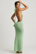 Bouclé Halterneck Maxi Dress in Mint