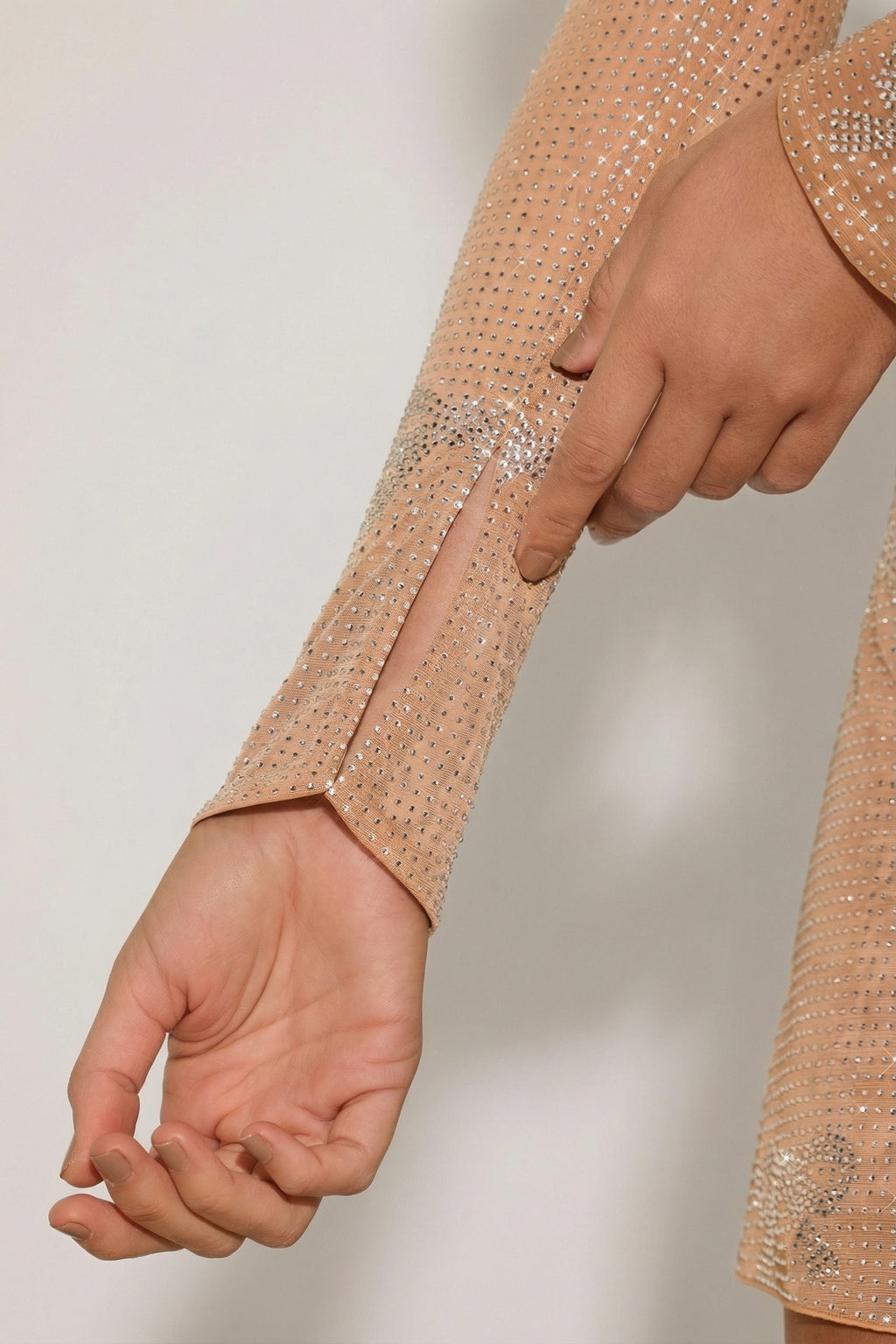 Embellished Mid-Rise A-Line Mini Skirt in Almond