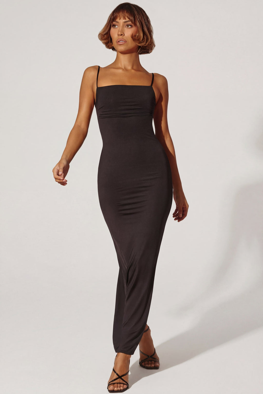 Ruched Bodycon Maxi Dress in Black