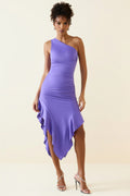 Asymmetric Ruched One-Shoulder Midaxi Dress in Violet