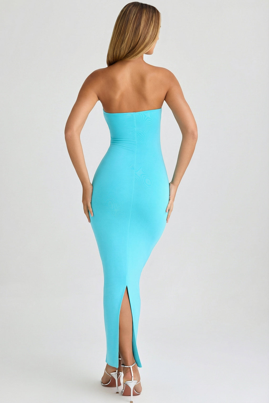 Modal Bandeau Bodycon Maxi Dress in Aqua Blue