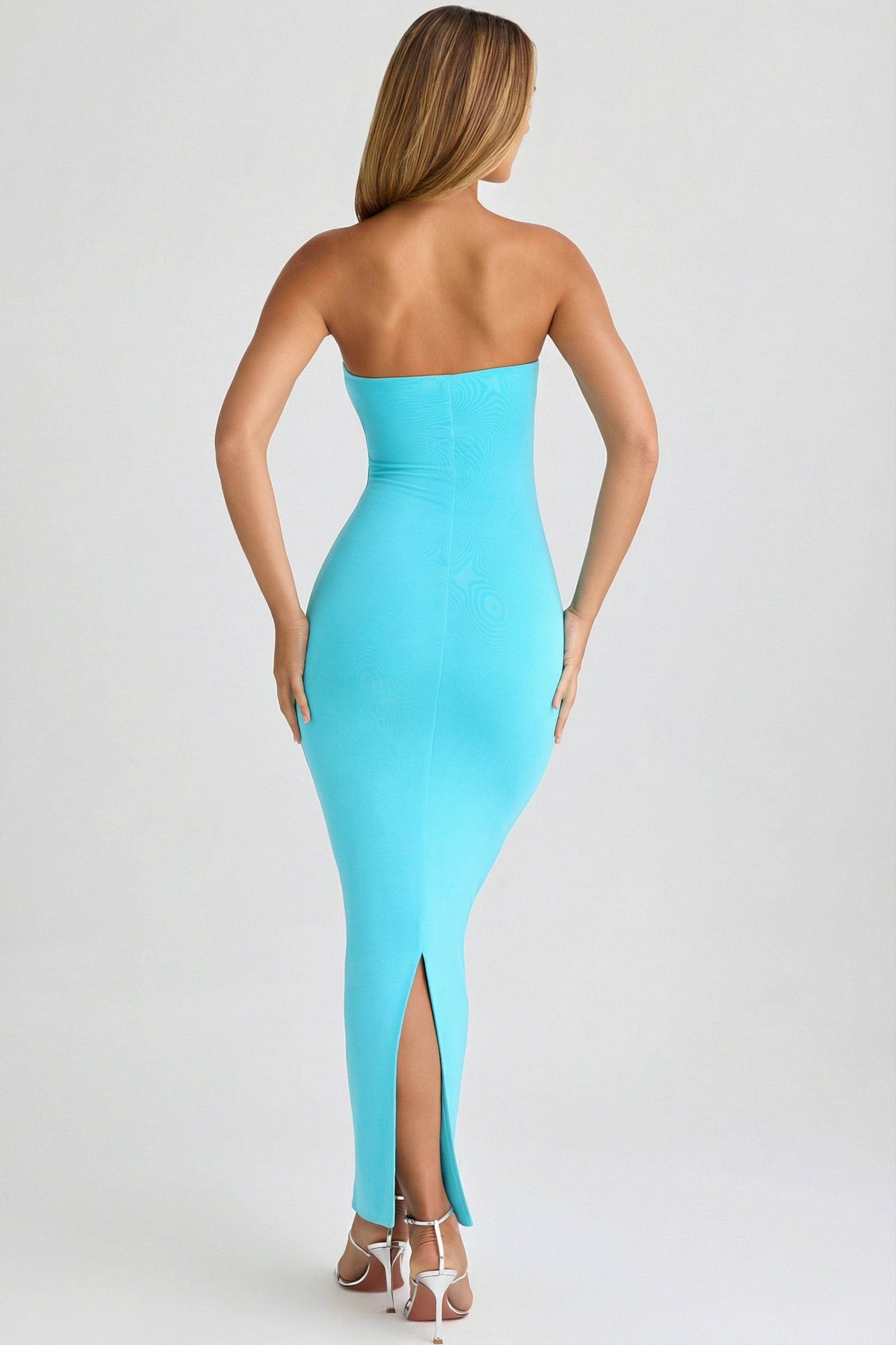 Modal Bandeau Bodycon Maxi Dress in Aqua Blue