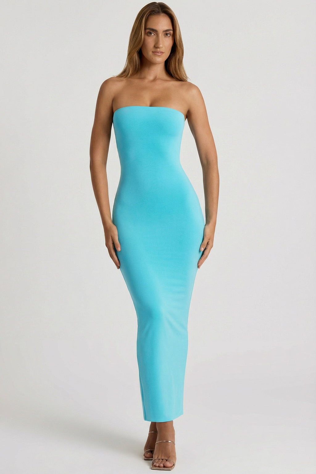 Modal Bandeau Bodycon Maxi Dress in Aqua Blue