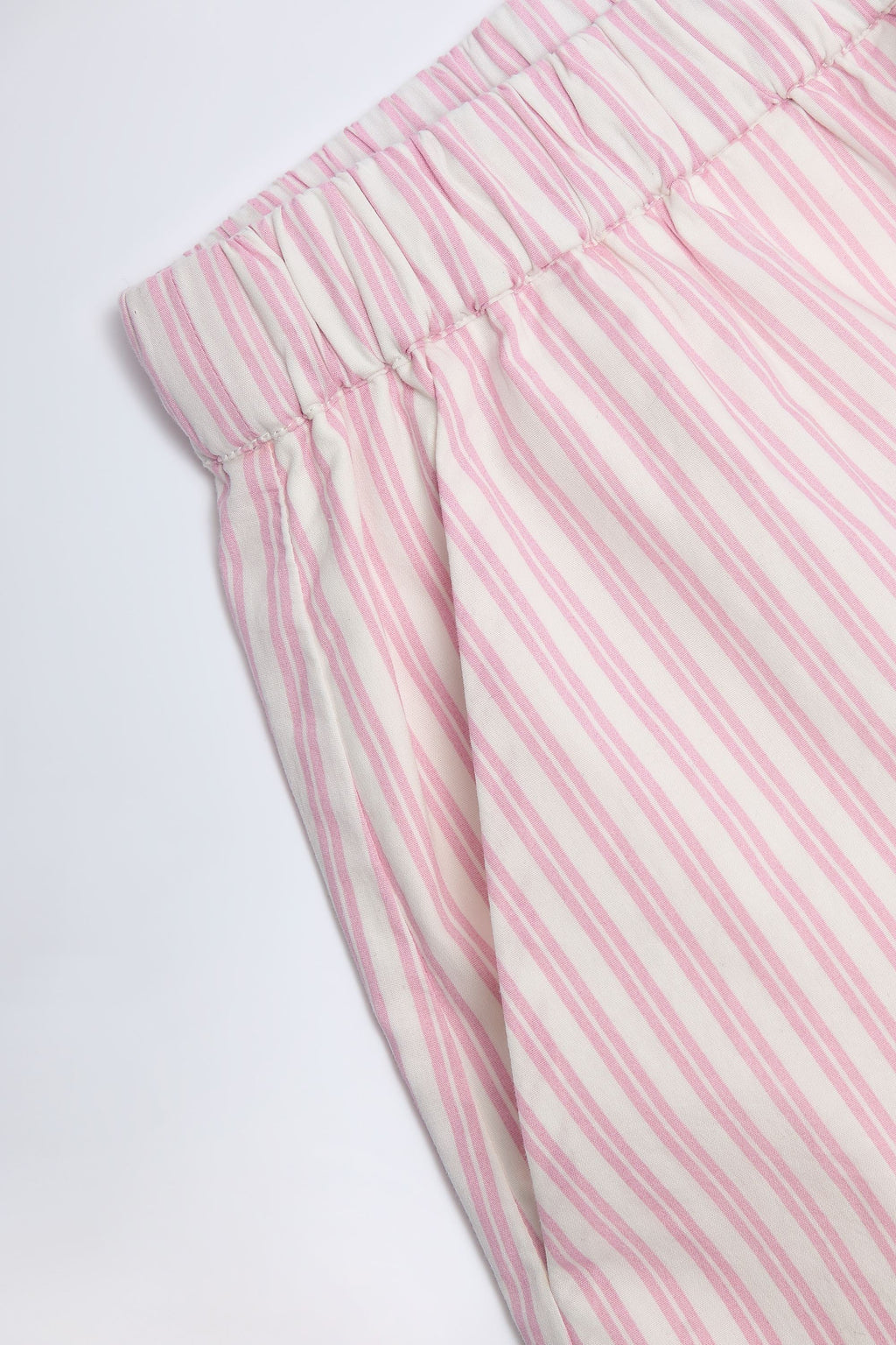 Wide-Leg Cotton-Poplin Trousers in Pink Stripe